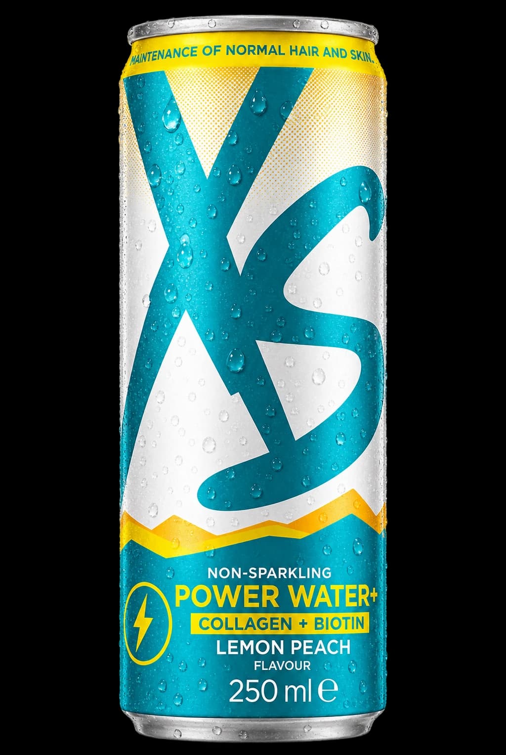 Lata XS™ Power Water+ sabor Limón-Melocotón
